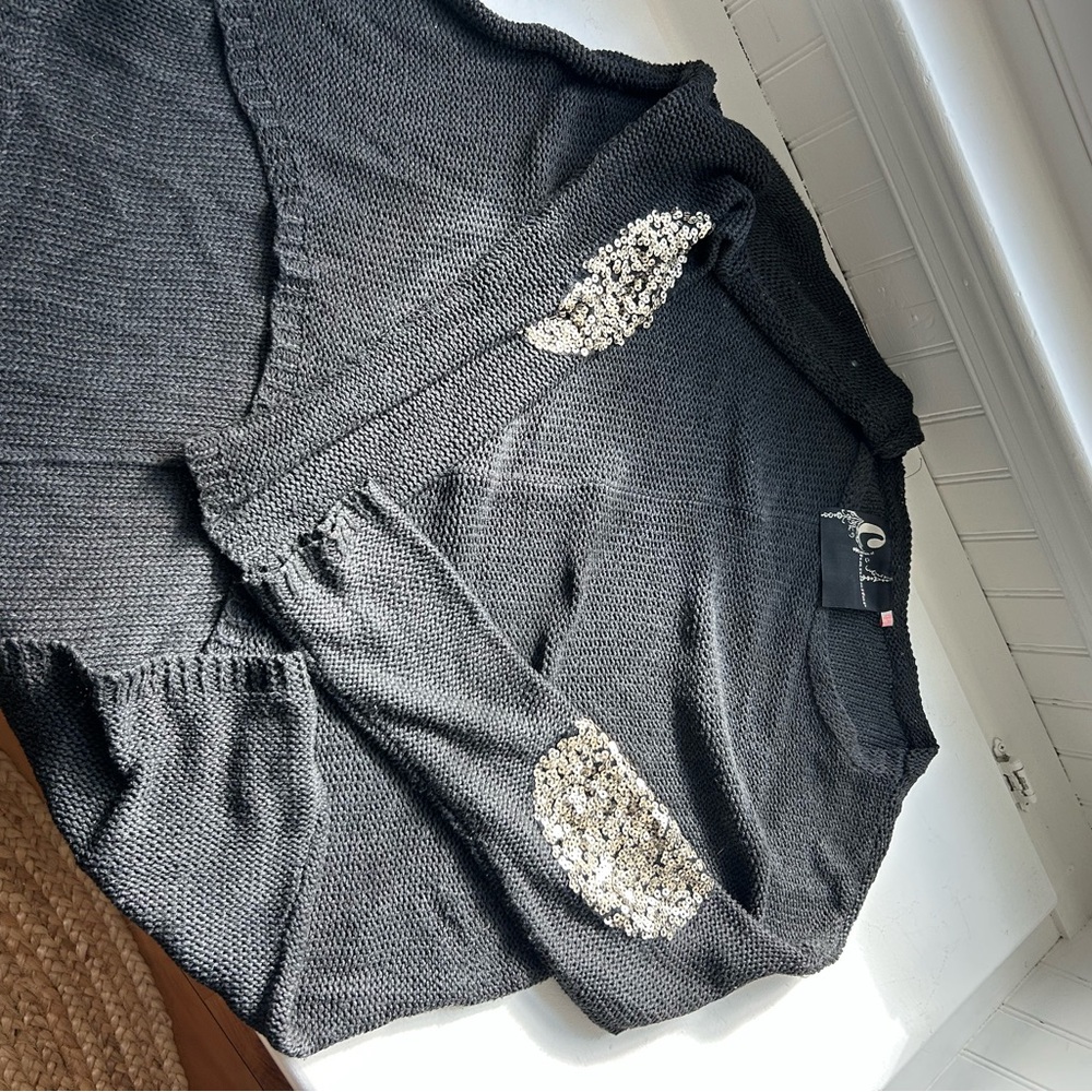 Gray Oversized Sweater with Sequin Elbow Patches
